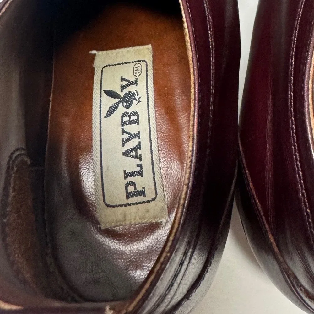 Vintage Playboy Mens Burgundy Leather Square Toe‎ Ankle Boots Block Heel 7.5 D